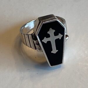 Poison Ring Coffin Cross Silver and Black Onyx Size 5.5